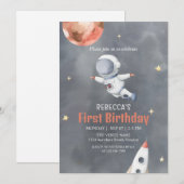 カスタムダークグレーブラック宇宙飛行士宇宙テーマ 招待状 (正面/裏面)