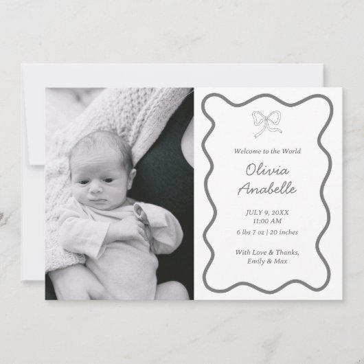 カスタムダークグレーボーウェーブボホコラージュベビー誕生 案内状 (正面)