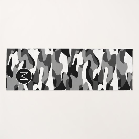 カスタムダークグレー白黒迷彩パターン ヨガマット (正面(横))