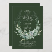 カスタムダークセージ緑の枝分かれフローラ花 招待状 (正面/裏面)