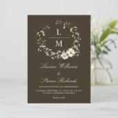 カスタムダークチョコレートブラウン白結婚花 招待状 (スタンド正面)