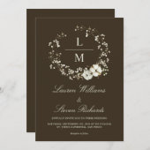 カスタムダークチョコレートブラウン白結婚花 招待状 (正面/裏面)