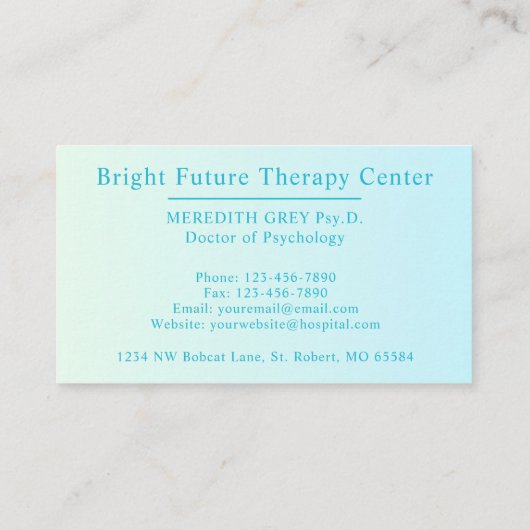 カスタムダークティール(緑がかった色)グリーンブラウンドクターズブファンシーシン 名刺 (裏面)