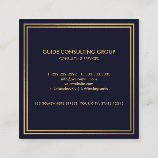 カスタムダークネイビーブルーブラックアンド金ゴールドプロフェッショナル スクエア名刺 (裏面)