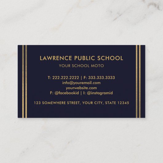 カスタムダークネイビーブルーブラックアンド金ゴールドプロフェッショナル 名刺 (裏面)