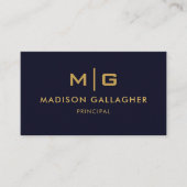 カスタムダークネイビーブルーブラックアンド金ゴールドプロフェッショナル 名刺 (正面)