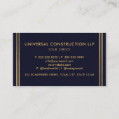 カスタムダークネイビーブルーブラックアンド金ゴールドプロフェッショナル 名刺 (裏面)