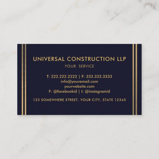 カスタムダークネイビーブルーブラックアンド金ゴールドプロフェッショナル 名刺 (裏面)