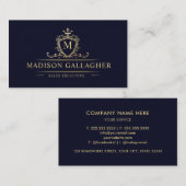 カスタムダークネイビーブルーブラックアンド金ゴールドプロフェッショナル 名刺 (正面/裏面)