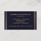 カスタムダークネイビーブルーブラックアンド金ゴールドプロフェッショナル 名刺 (裏面)