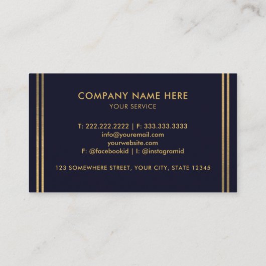 カスタムダークネイビーブルーブラックアンド金ゴールドプロフェッショナル 名刺 (裏面)