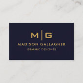 カスタムダークネイビーブルーブラックアンド金ゴールドプロフェッショナル 名刺 (正面)