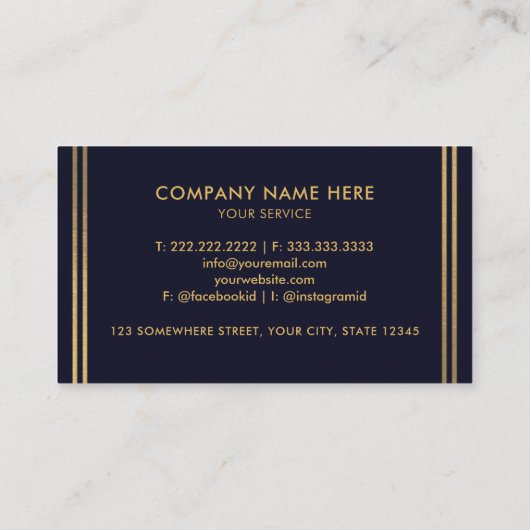 カスタムダークネイビーブルーブラックアンド金ゴールドプロフェッショナル 名刺 (裏面)
