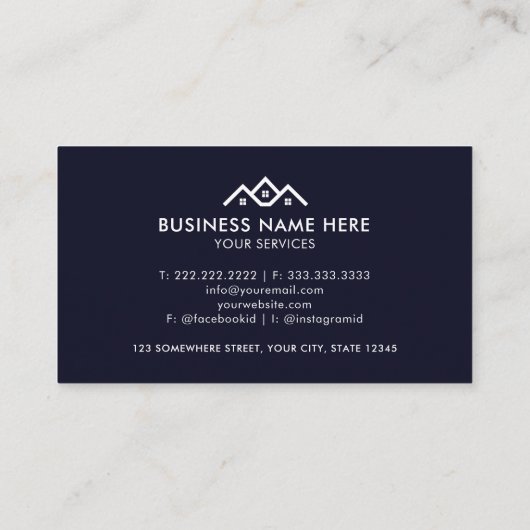 カスタムダークネイビー実在ブルーホワイトエージェント 名刺 (裏面)