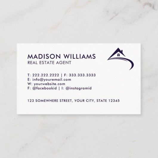 カスタムダークネイビー実在ブルーホワイトエージェント 名刺 (裏面)