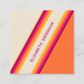 カスタムダークピンクストライプオレンジレトロ70s, 80s スクエア名刺 (正面)