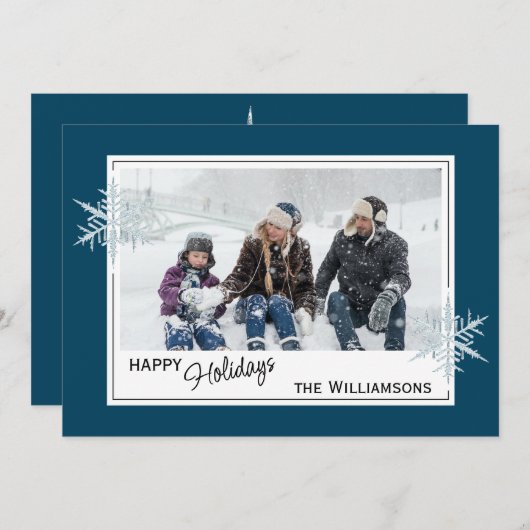 カスタムダークフェイクブルーのシルバースノーフレーク シーズンカード (正面/裏面)