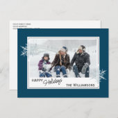 カスタムダークフェイクブルーのシルバースノーフレーク ポストカード (正面/裏面)