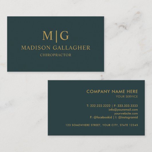 カスタムダークフォレストグリーン金ゴールド無地のプロフェッショナル 名刺 (正面/裏面)