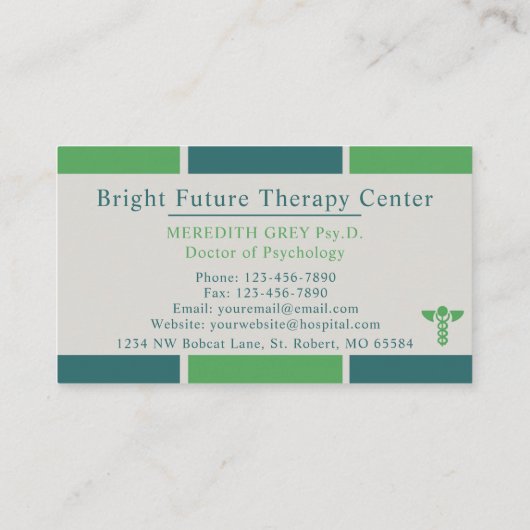 カスタムダークブルーグリーングレードクター&ナース 名刺 (裏面)