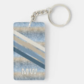 カスタムダークブルーグレータウペブラウンレトロストライプズ キーホルダー (裏面)