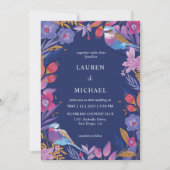 カスタムダークブルーパープル自然バードフラワー結婚ズ 招待状 (正面)