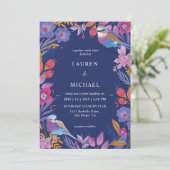 カスタムダークブルーパープル自然バードフラワー結婚ズ 招待状 (スタンド正面)