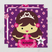カスタムダークヘアプリンセス誕生日招待状 招待状 (正面/裏面)