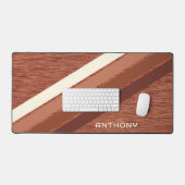 カスタムダークレッドストライプブラウンアートオンフェイクウッド デスクマット (キーボード&マウス)