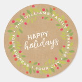 カスタムダークレッドホリーベリーグリーン葉リース ラウンドシール (正面)