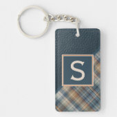 カスタムダーク素朴ティール(緑がかった色)ブルーストライプ格子模様 キーホルダー (正面)