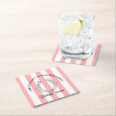 カスタムダービーパーティーピンクカバナストライプスホースシュー スクエアペーパーコースター (インサイチュ)