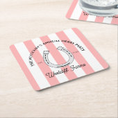 カスタムダービーパーティーピンクカバナストライプスホースシュー スクエアペーパーコースター (アングル)