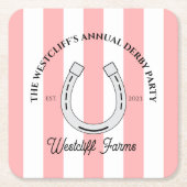 カスタムダービーパーティーピンクカバナストライプスホースシュー スクエアペーパーコースター (正面)