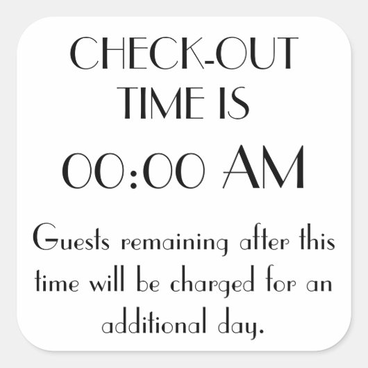 カスタムチェックアウト時間記号 スクエアシール (正面)