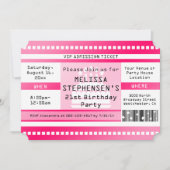 カスタムチケットピンク誕生日パーティー入場券 招待状 (正面)