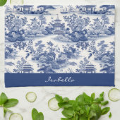 カスタムチャイノアイセリーパゴダブルーホワイト キッチンタオル (折り畳み)