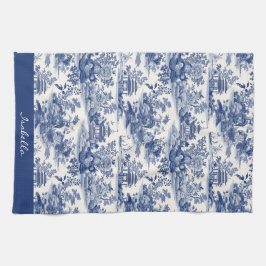 カスタムチャイノアイセリーパゴダブルーホワイト キッチンタオル