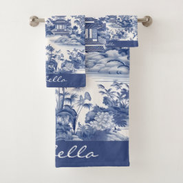 カスタムチャイノアイセリーパゴダブルーホワイト バスタオルセット