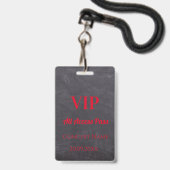 カスタムチャルクボード名日付VIPアクセスパスレッド バッジ (正面（ネックストラップ付）)