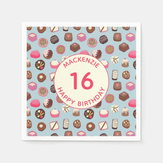 カスタムチョコレートキャンディ菓子誕生日 スタンダードカクテルナプキン (正面)