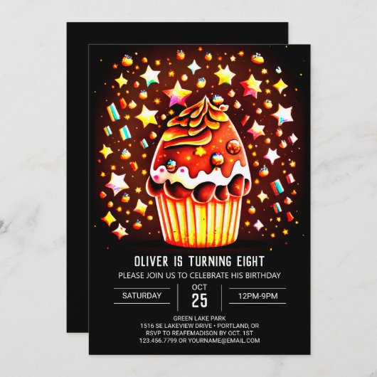 カスタムチョコレートブリスマフィン誕生日 招待状 (正面/裏面)