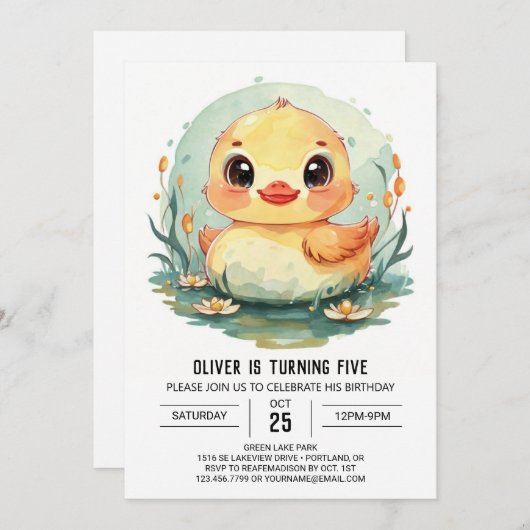 カスタムチルドダック誕生日 招待状 (正面/裏面)