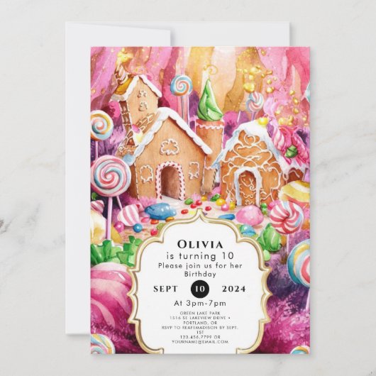 カスタムチルドレンズキャンディランド誕生日 招待状 (正面)