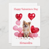 カスタムチワホアピンク赤いハートバルーンバレンタイン シーズンカード (正面/裏面)