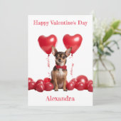 カスタムチワワ赤いハートバルーンバレンタイン シーズンカード (スタンド正面)