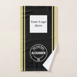 カスタムチームのロゴ&名前&ジャージー番号ブラック金ゴールド ハンドタオル