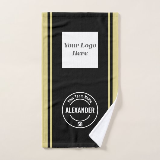 カスタムチームのロゴ&名前&ジャージー番号ブラック金ゴールド ハンドタオル (ハンドタオル)