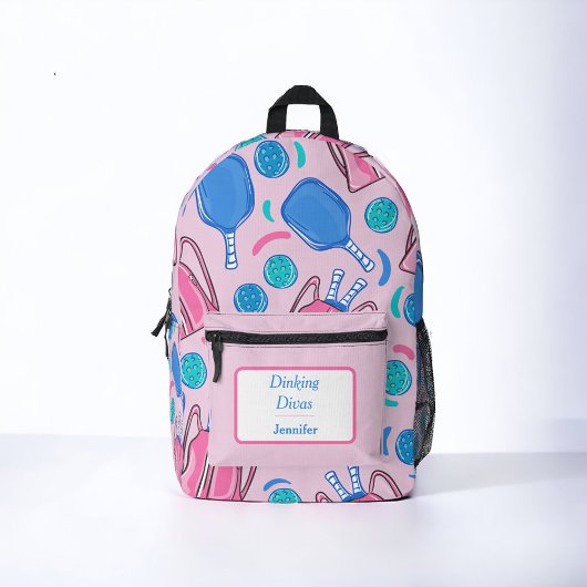 カスタムチームピックボールパドルボールピンク名門私立校風の色 プリントバックパック