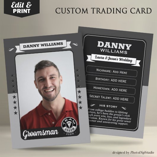 カスタムチーム新郎トレーディングカード、Groomsmen Gift コーリングカード
